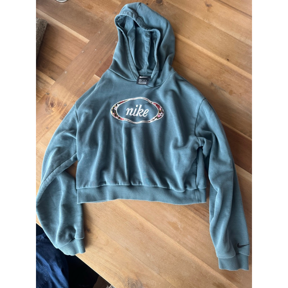 Nike Teal Floral Logo Cropped Hoodie Kid's Extra Small